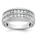 14k White Gold Men's Polished Satin and Grooved 2-Row Ring Mounting, Mounting Only - Sophia Jewelers