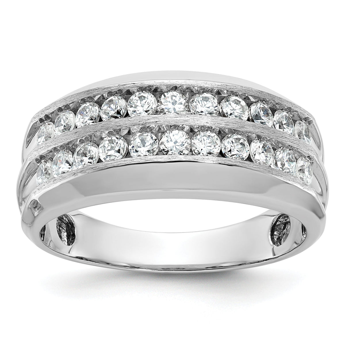 Men's Two-Row Diamond Grooved Ring in 14K White Gold (1 ct. tw.), Size 10 - Sophia Jewelers Main image
