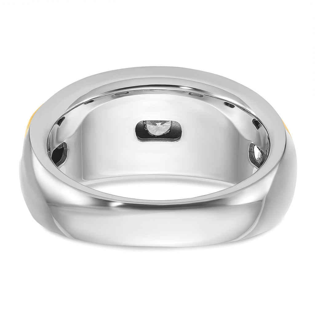 14k Two-tone Men's Polished and Grooved 7-Stone Ring Mounting, Mounting Only - Sophia Jewelers