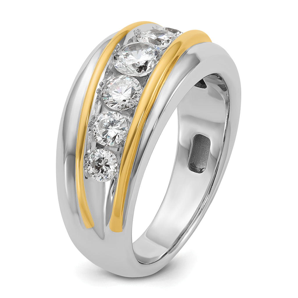 14k Two-tone Men's Polished and Grooved 7-Stone 1 1/2 Carat AA Quality Diamond Ring - Sophia Jewelers