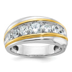 14k Two-tone Men's Polished and Grooved 7-Stone Ring Mounting, Mounting Only - Sophia Jewelers