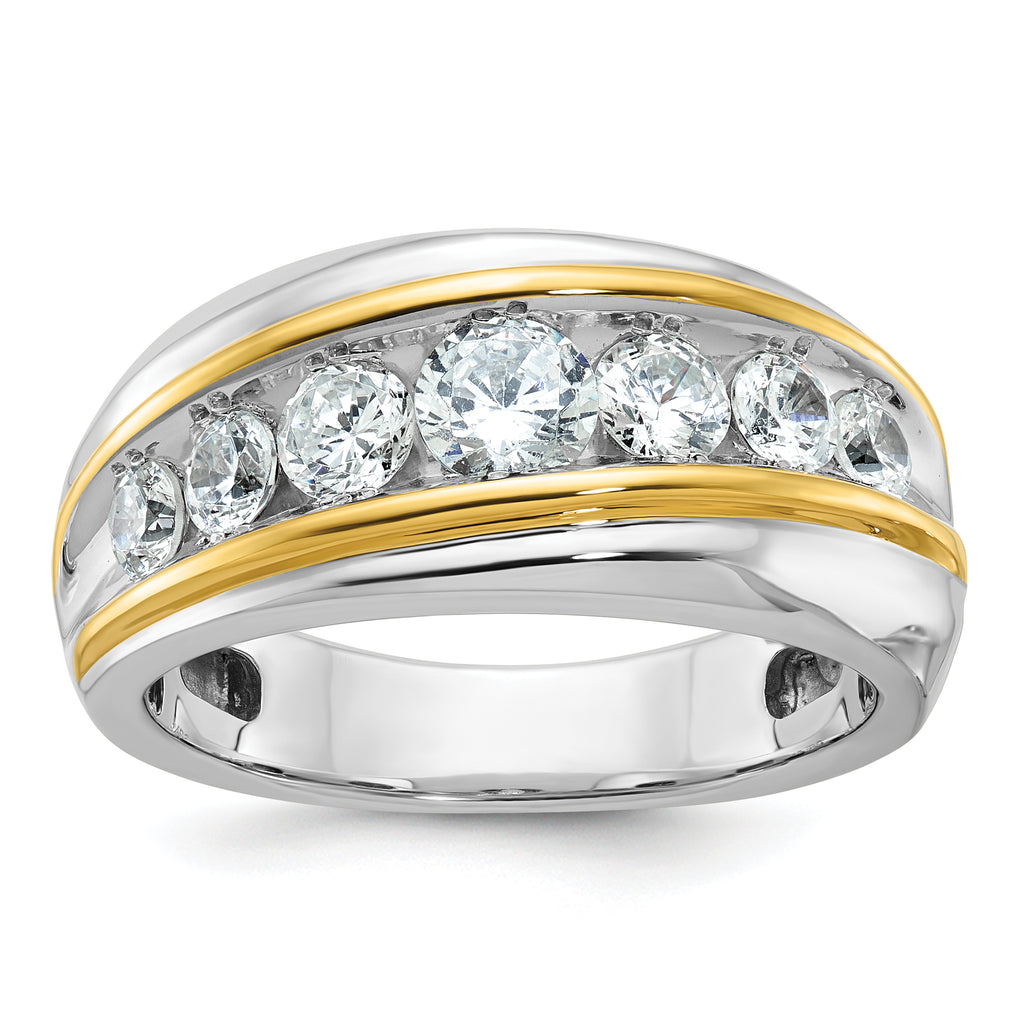 14k Two-tone Men's Polished and Grooved 7-Stone 1 1/2 Carat AA Quality Diamond Ring - Sophia Jewelers