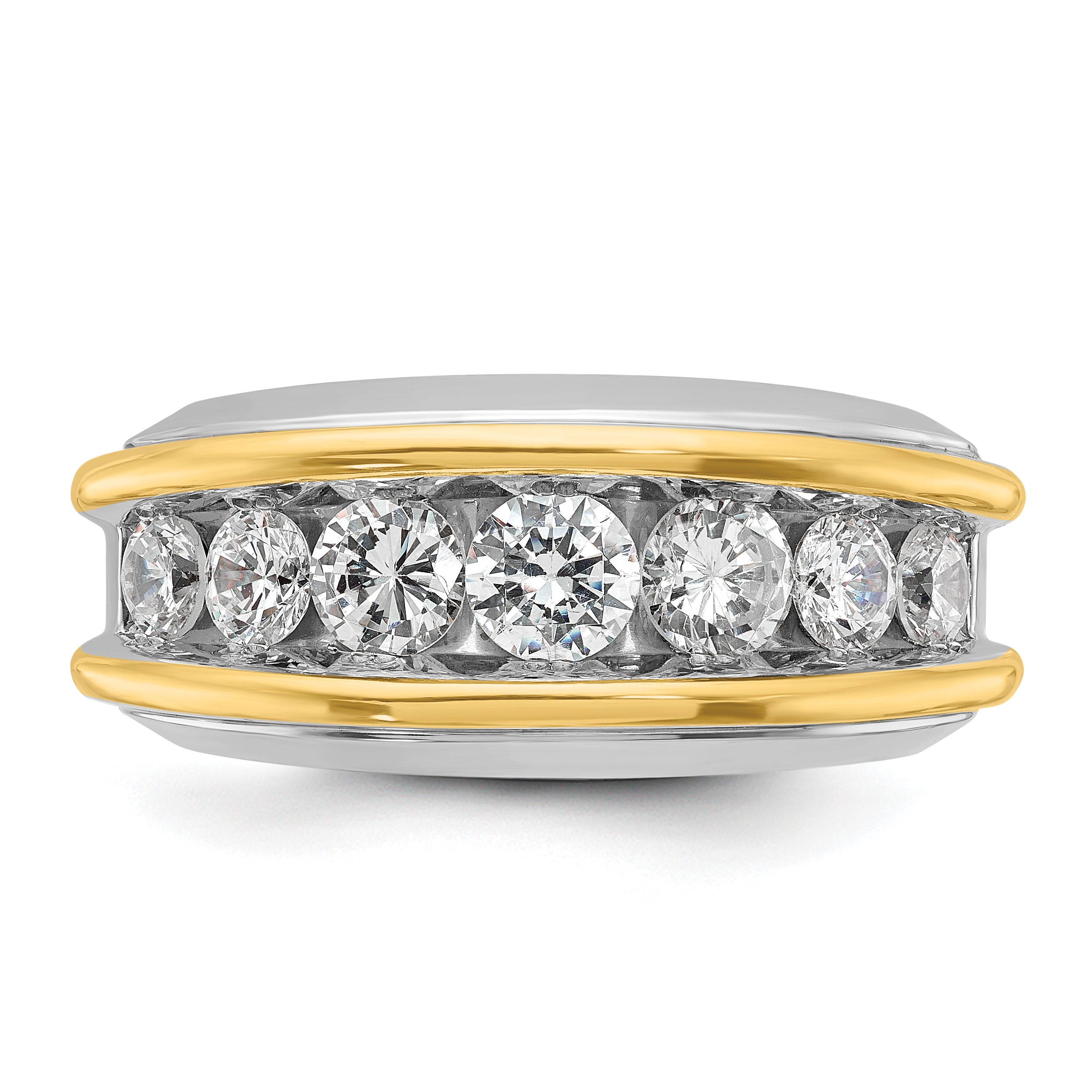 14k Two-tone Mens Polished 7-Stone Channel Ring Mounting, Mounting Only - Sophia Jewelers
