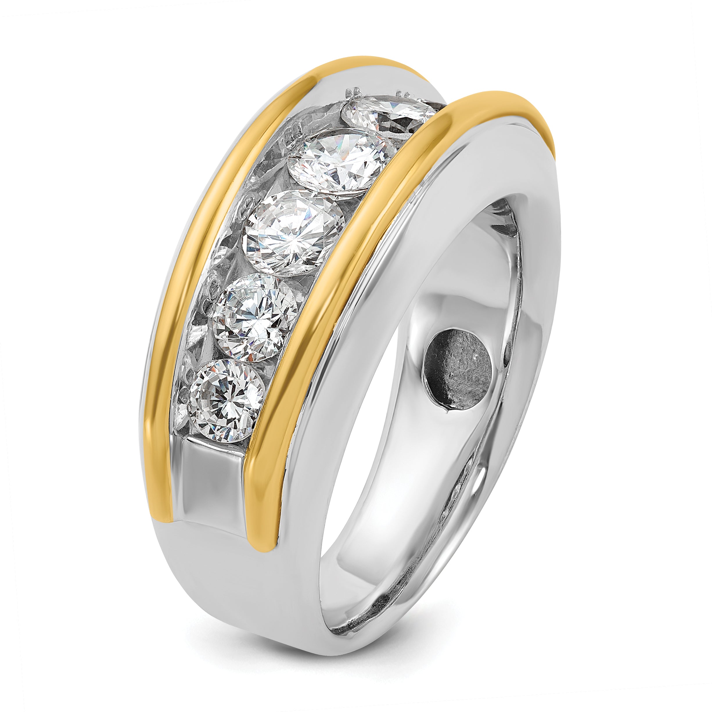 14k Two-tone Mens Polished 7-Stone Channel Ring Mounting, Mounting Only - Sophia Jewelers