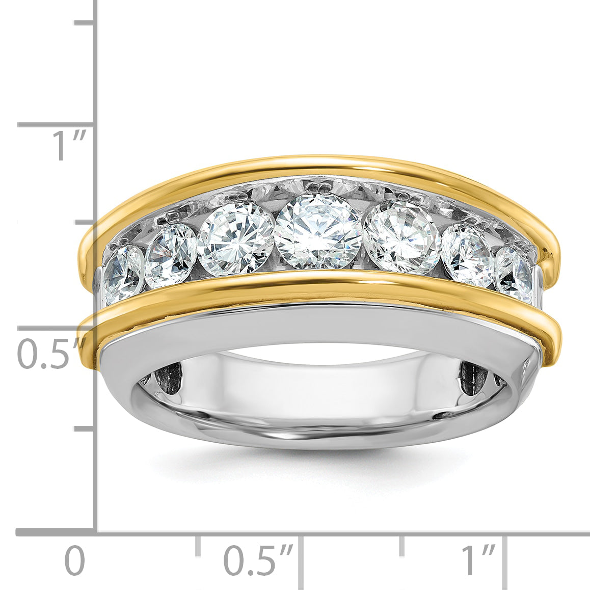 14k Two-tone Mens Polished 7-Stone Channel Ring Mounting, Mounting Only - Sophia Jewelers