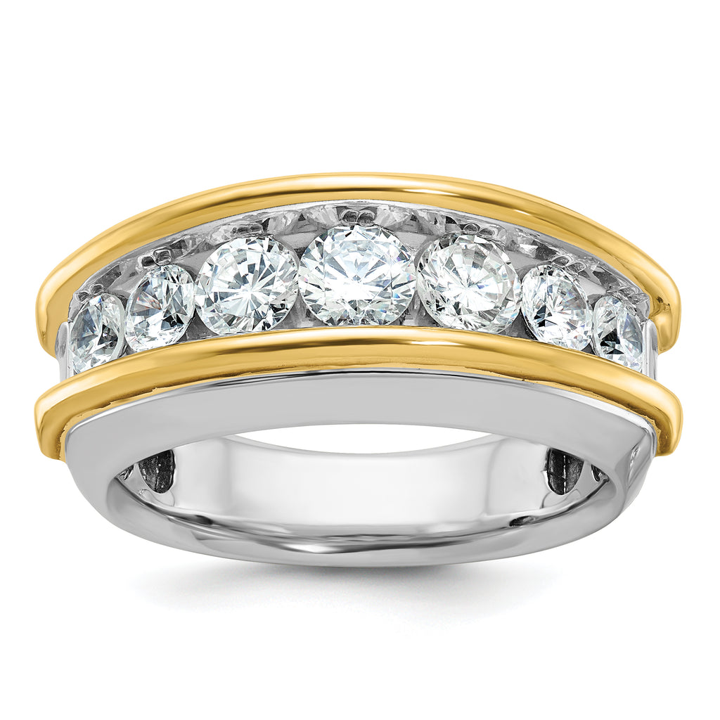 14k Two-tone Mens Polished 7-Stone Channel Ring Mounting, Mounting Only - Sophia Jewelers