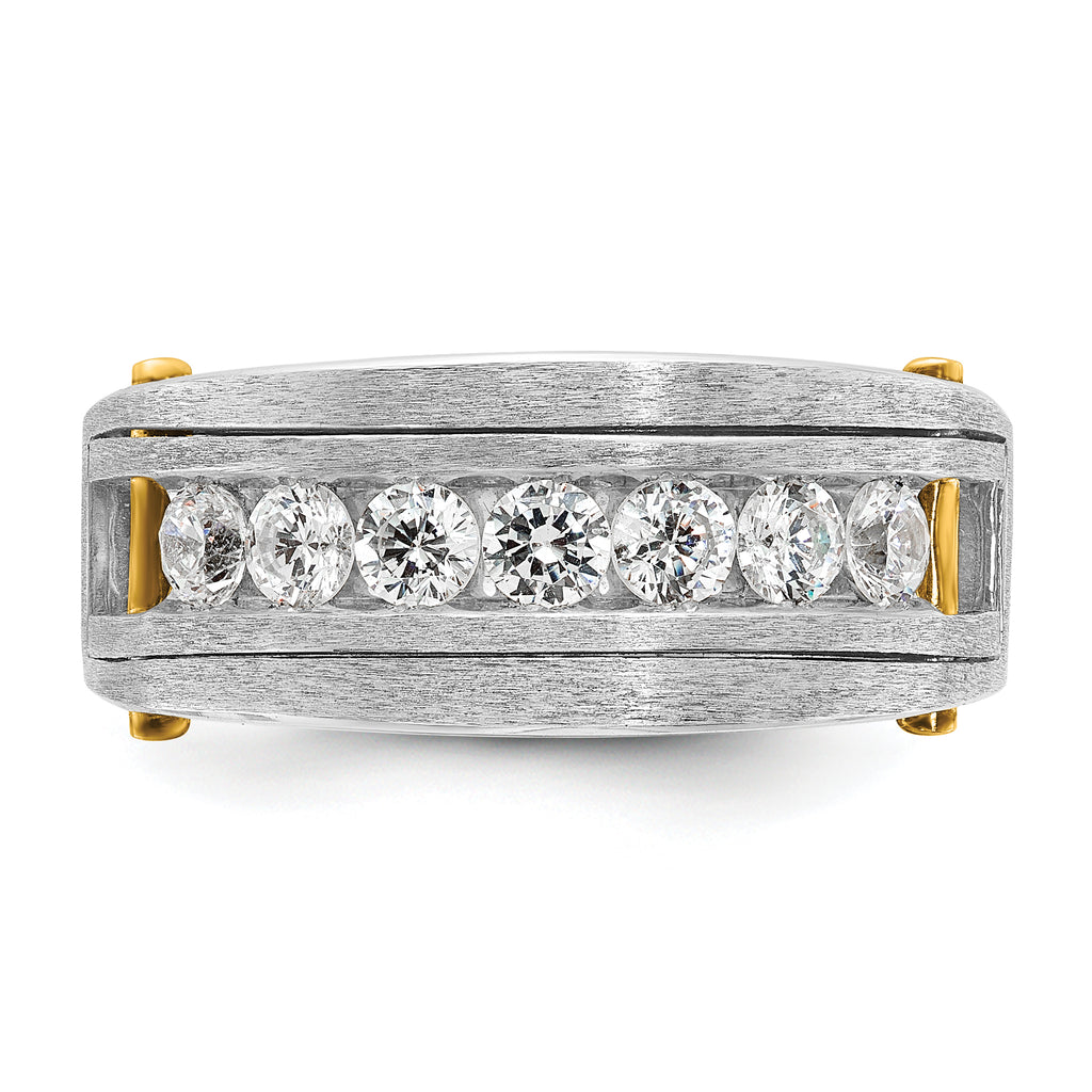 14k Two-tone Men's Polished Satin and Grooved 7-Stone Ring Mounting, Mounting Only - Sophia Jewelers