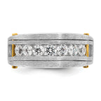 14k Two-tone Men's Polished Satin and Grooved 7-Stone Ring Mounting, Mounting Only - Sophia Jewelers