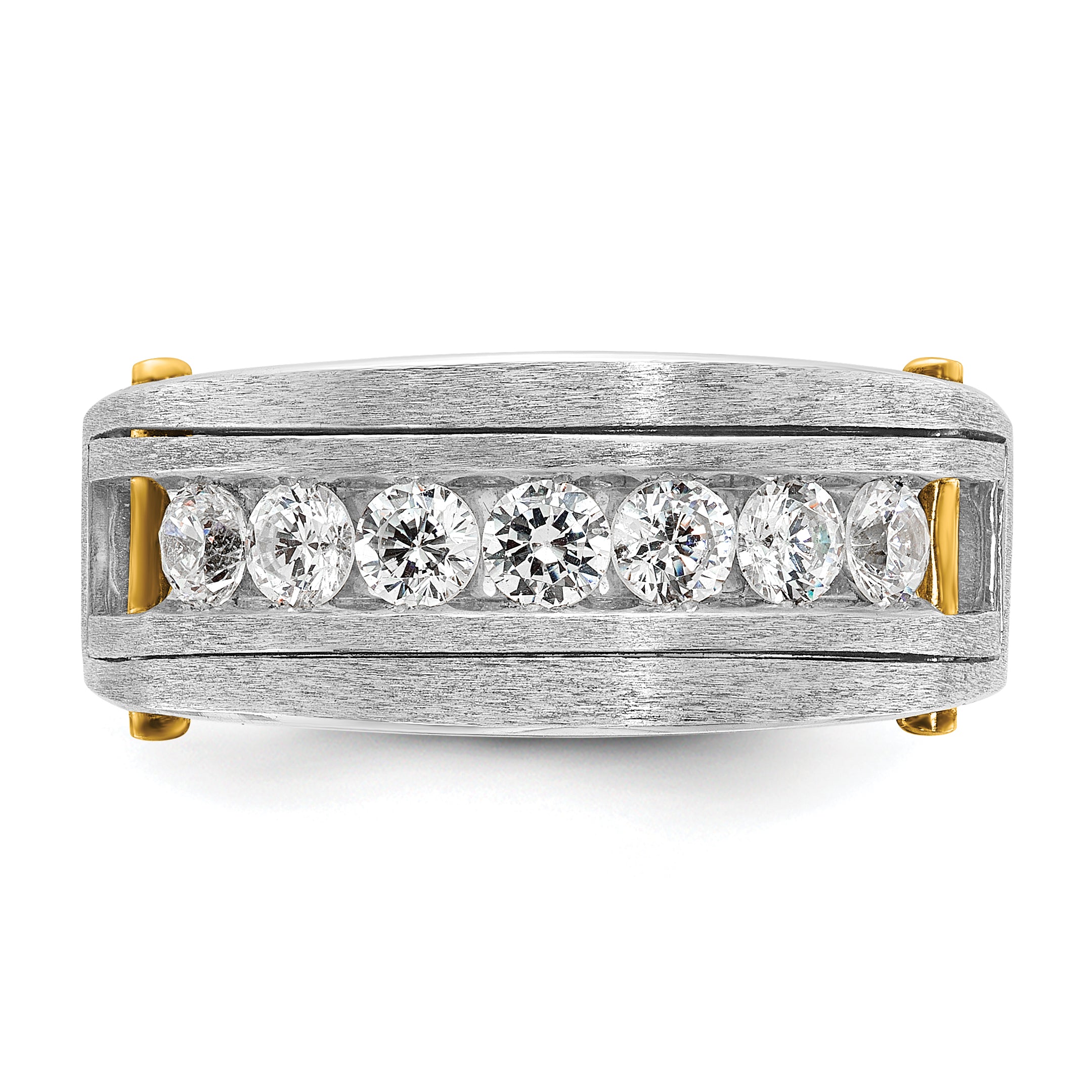 14k Two-tone Men's Polished Satin and Grooved 7-Stone Ring Mounting, Mounting Only - Sophia Jewelers