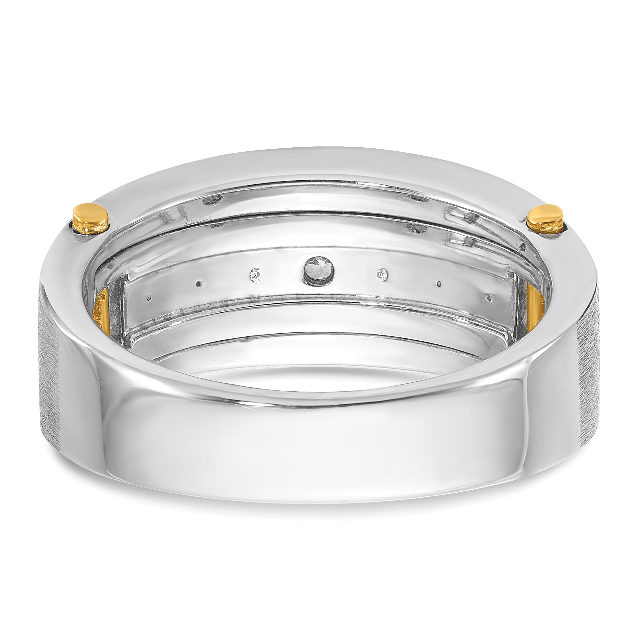 14k Two-tone Men's Polished Satin and Grooved 7-Stone Ring Mounting, Mounting Only - Sophia Jewelers