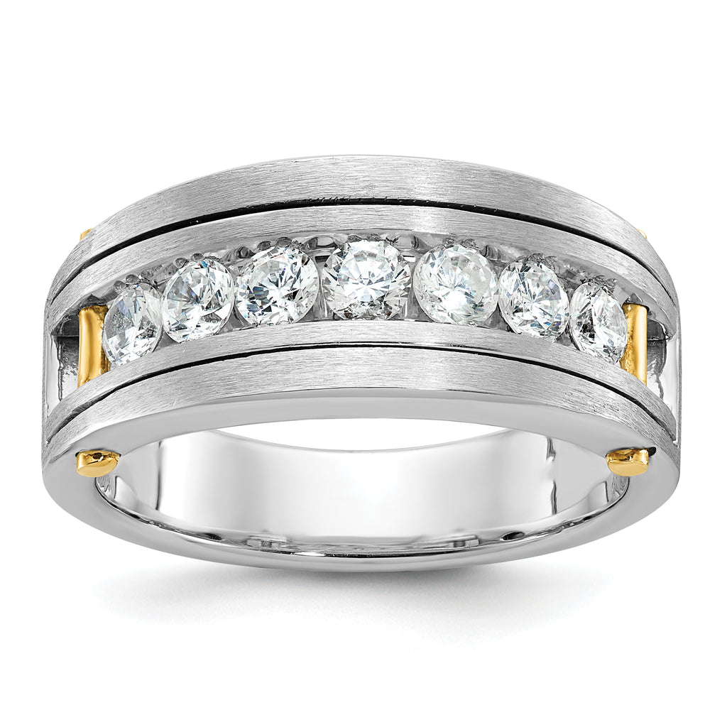 14k Two-tone Men's Polished Satin and Grooved 7-Stone Ring Mounting, Mounting Only - Sophia Jewelers