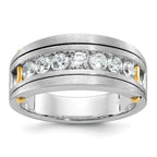 14k Two-tone Men's Polished Satin and Grooved 7-Stone Ring Mounting, Mounting Only - Sophia Jewelers