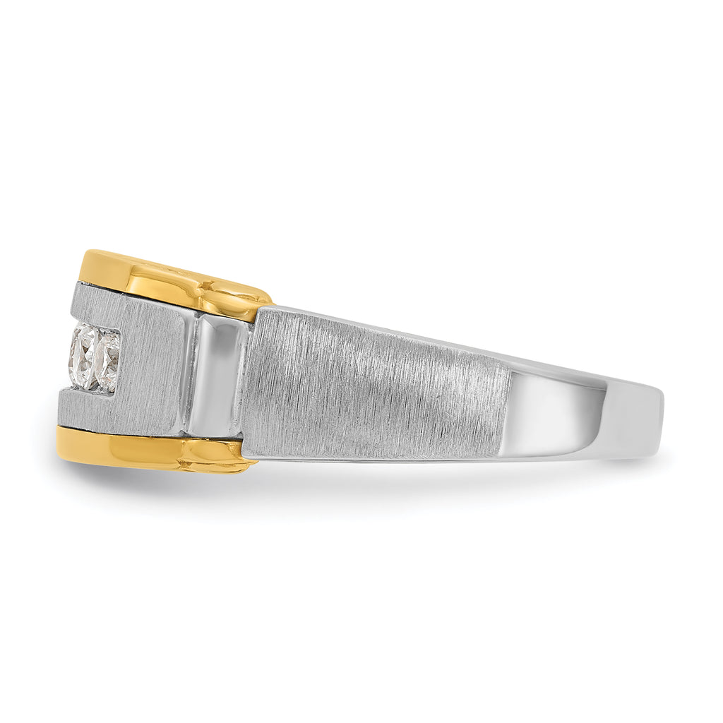 14k Two-tone Men's Polished Satin and Beaded 5-Stone 1/2 Carat AA Quality Diamond Ring - Sophia Jewelers