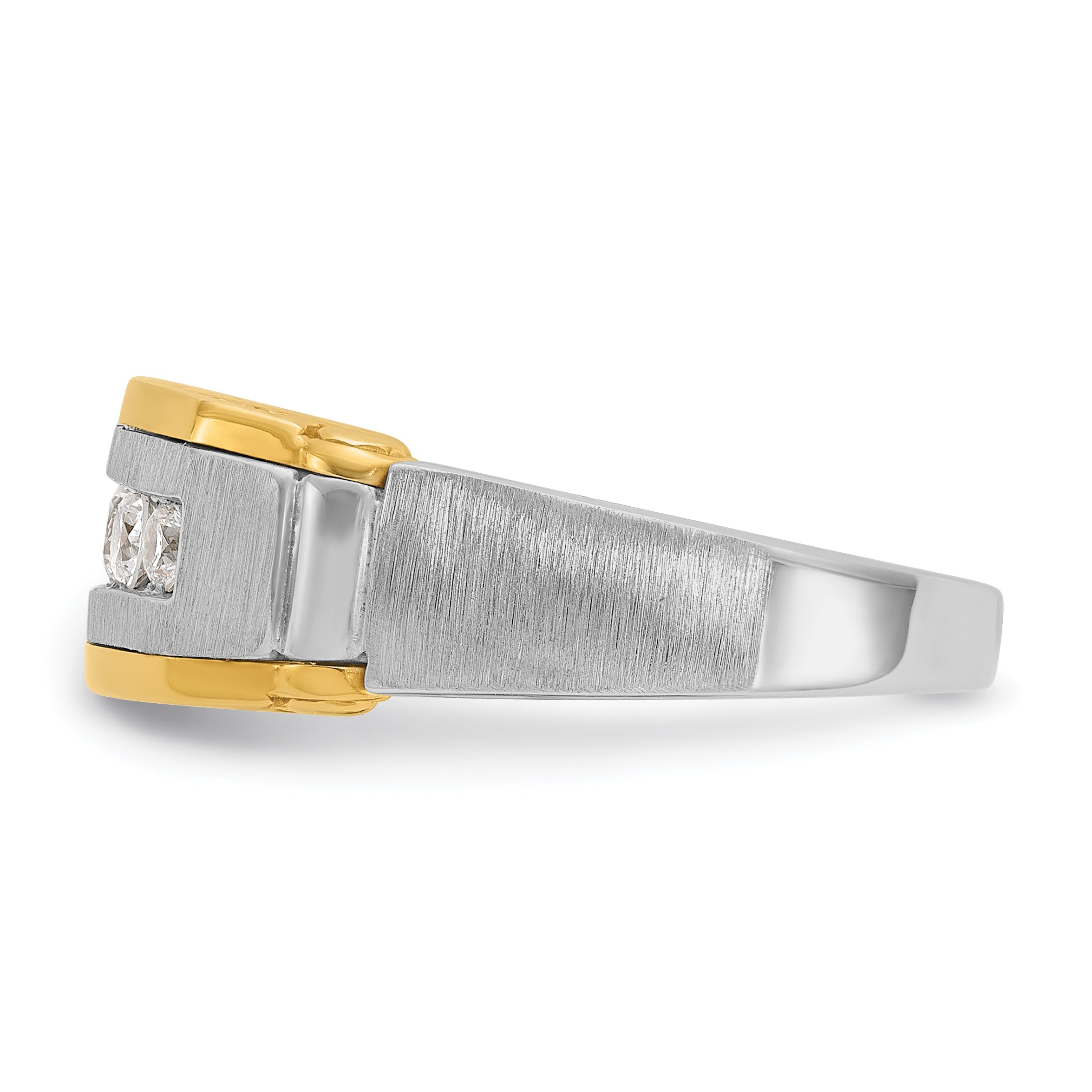 14k Two-tone Men's Polished Satin and Beaded 5-Stone 1/2 Carat AA Quality Diamond Ring - Sophia Jewelers