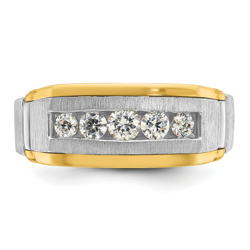 14k Two-tone Men's Polished Satin and Beaded 5-Stone Ring Mounting, Mounting Only - Sophia Jewelers