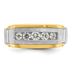 14k Two-tone Men's Polished Satin and Beaded 5-Stone Ring Mounting, Mounting Only - Sophia Jewelers