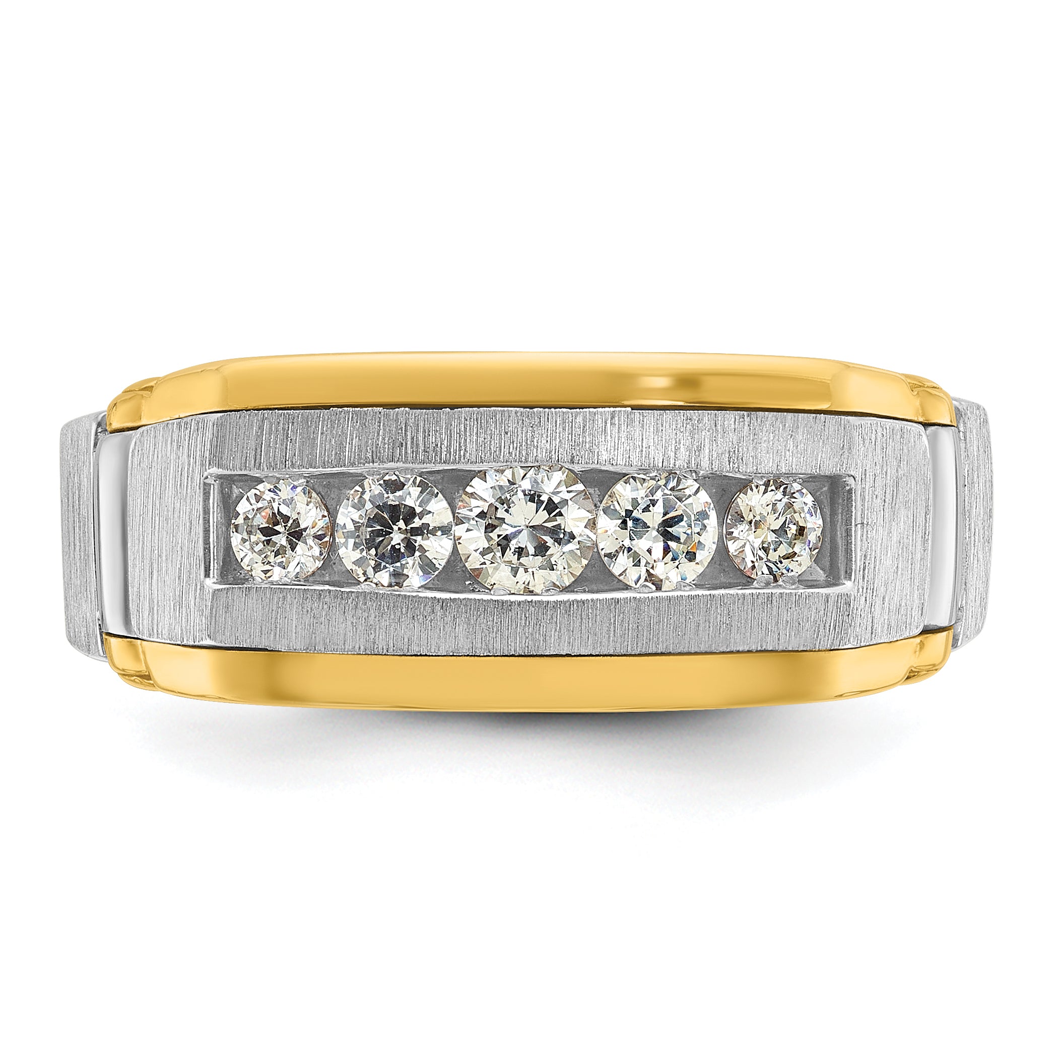 14k Two-tone Men's Polished Satin and Beaded 5-Stone Ring Mounting, Mounting Only - Sophia Jewelers