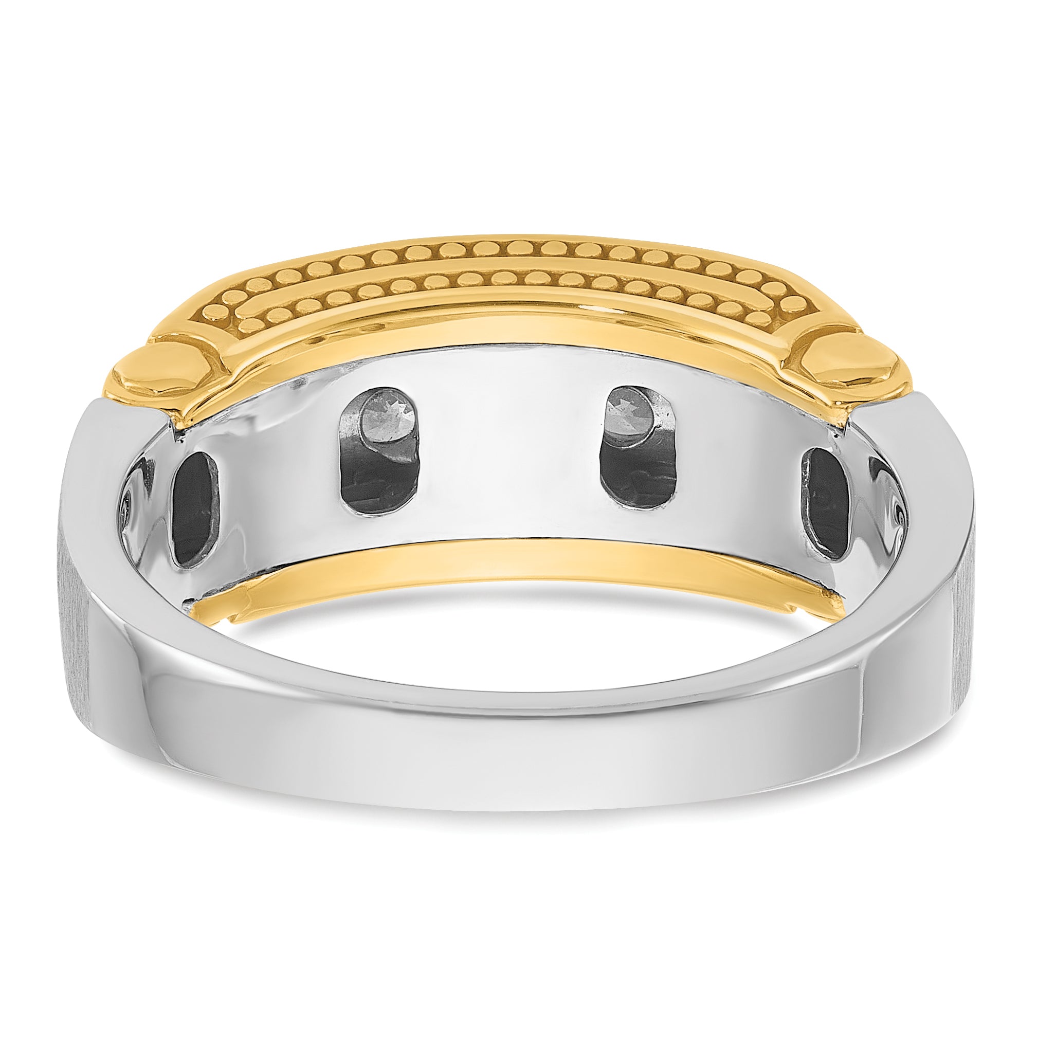 14k Two-tone Men's Polished Satin and Beaded 5-Stone Ring Mounting, Mounting Only - Sophia Jewelers