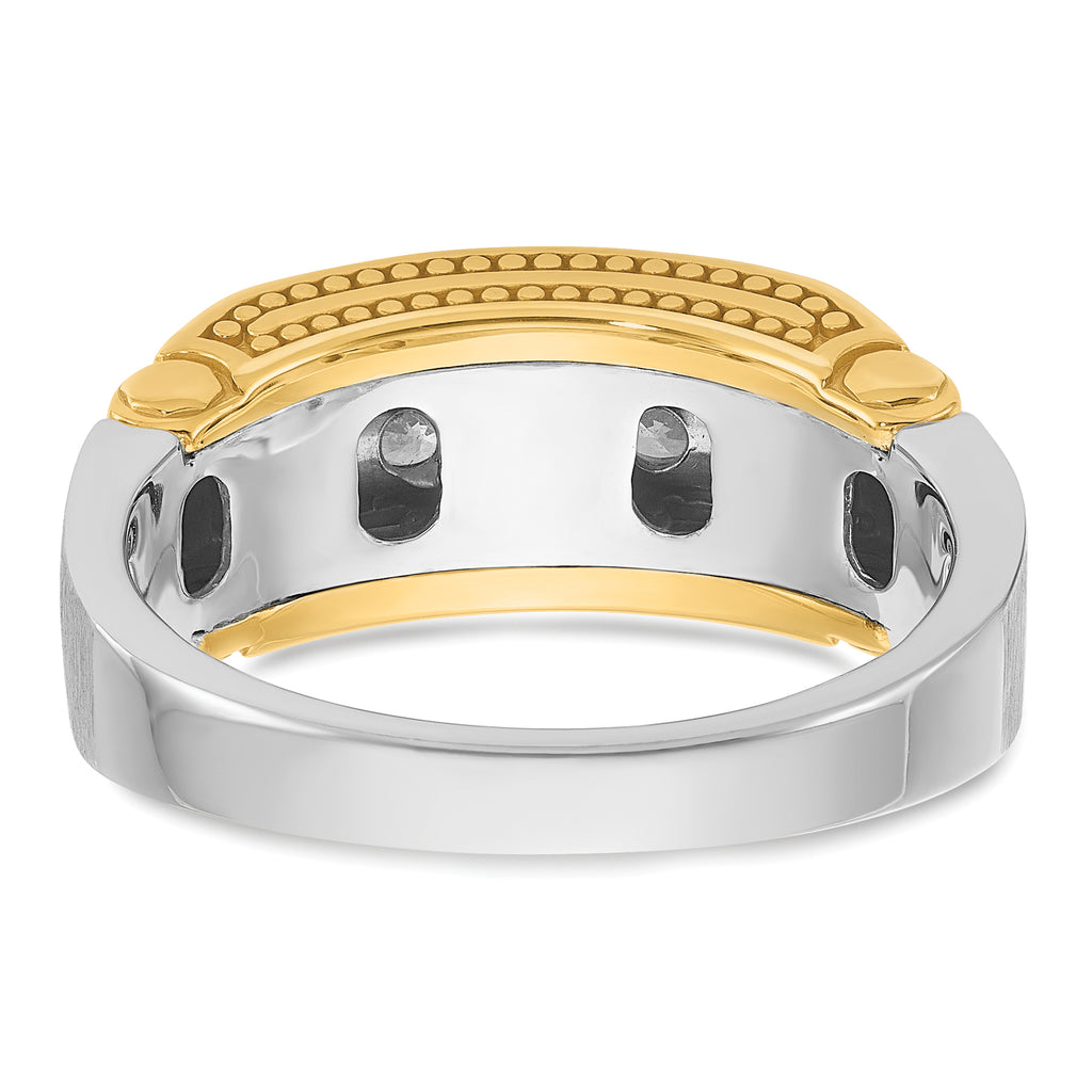 14k Two-tone Men's Polished Satin and Beaded 5-Stone 1/2 Carat AA Quality Diamond Ring - Sophia Jewelers