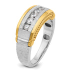 14k Two-tone Men's Polished Satin and Beaded 5-Stone 1/2 Carat AA Quality Diamond Ring - Sophia Jewelers