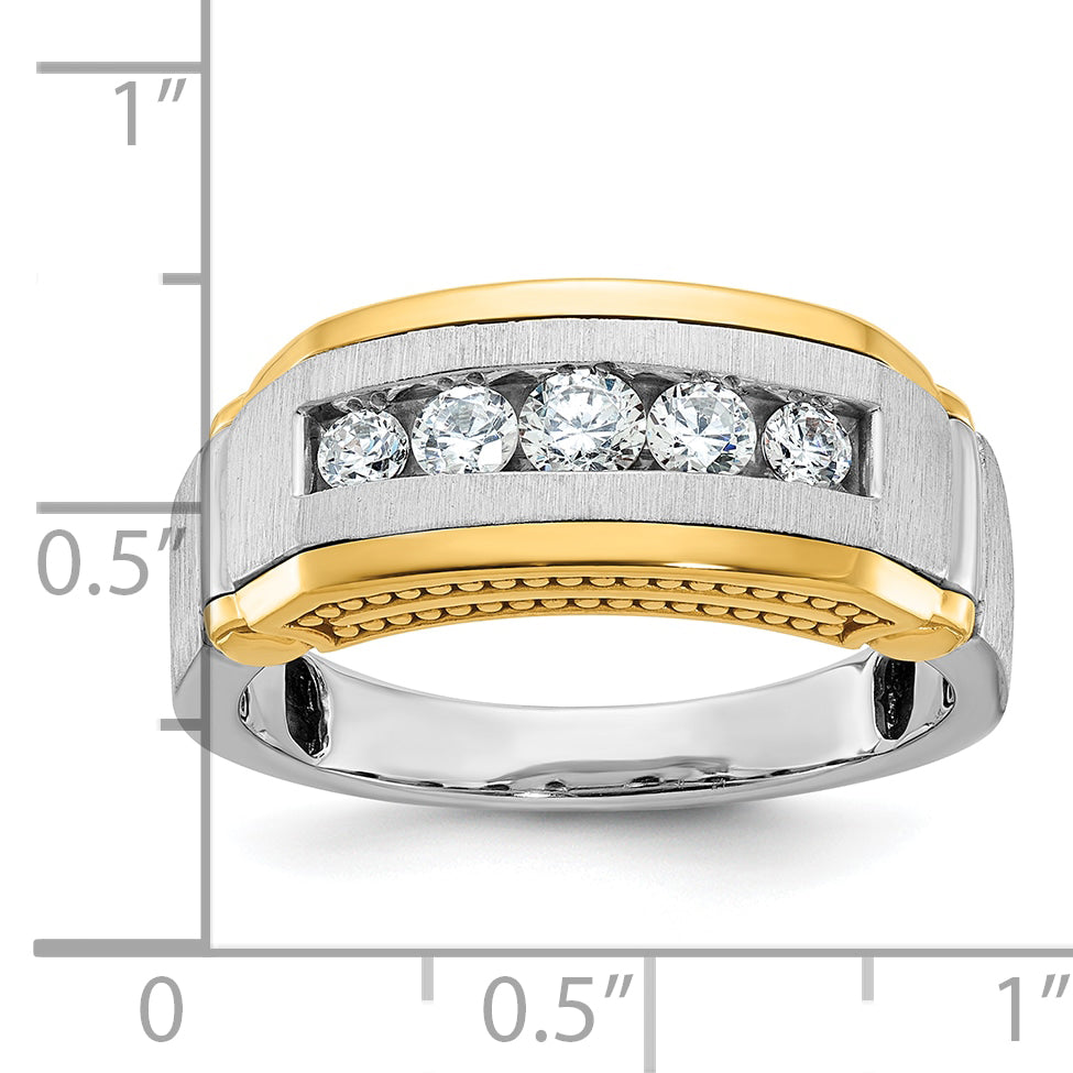 14k Two-tone Men's Polished Satin and Beaded 5-Stone Ring Mounting, Mounting Only Secondary image