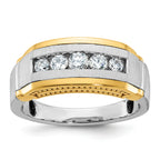 14k Two-tone Men's Polished Satin and Beaded 5-Stone Ring Mounting, Mounting Only - Sophia Jewelers