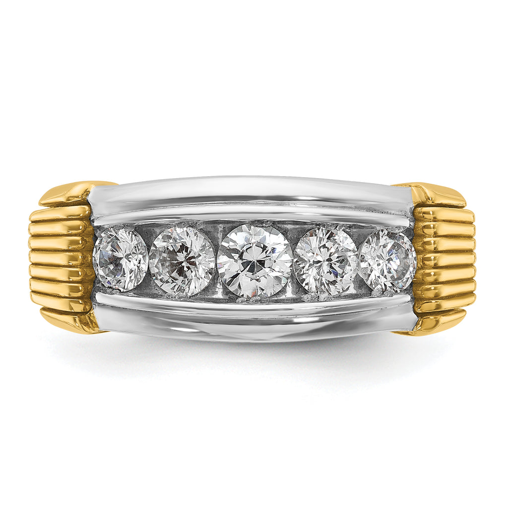 14k Two-tone Men's Polished and Textured 5-Stone Ring Mounting, Mounting Only - Sophia Jewelers