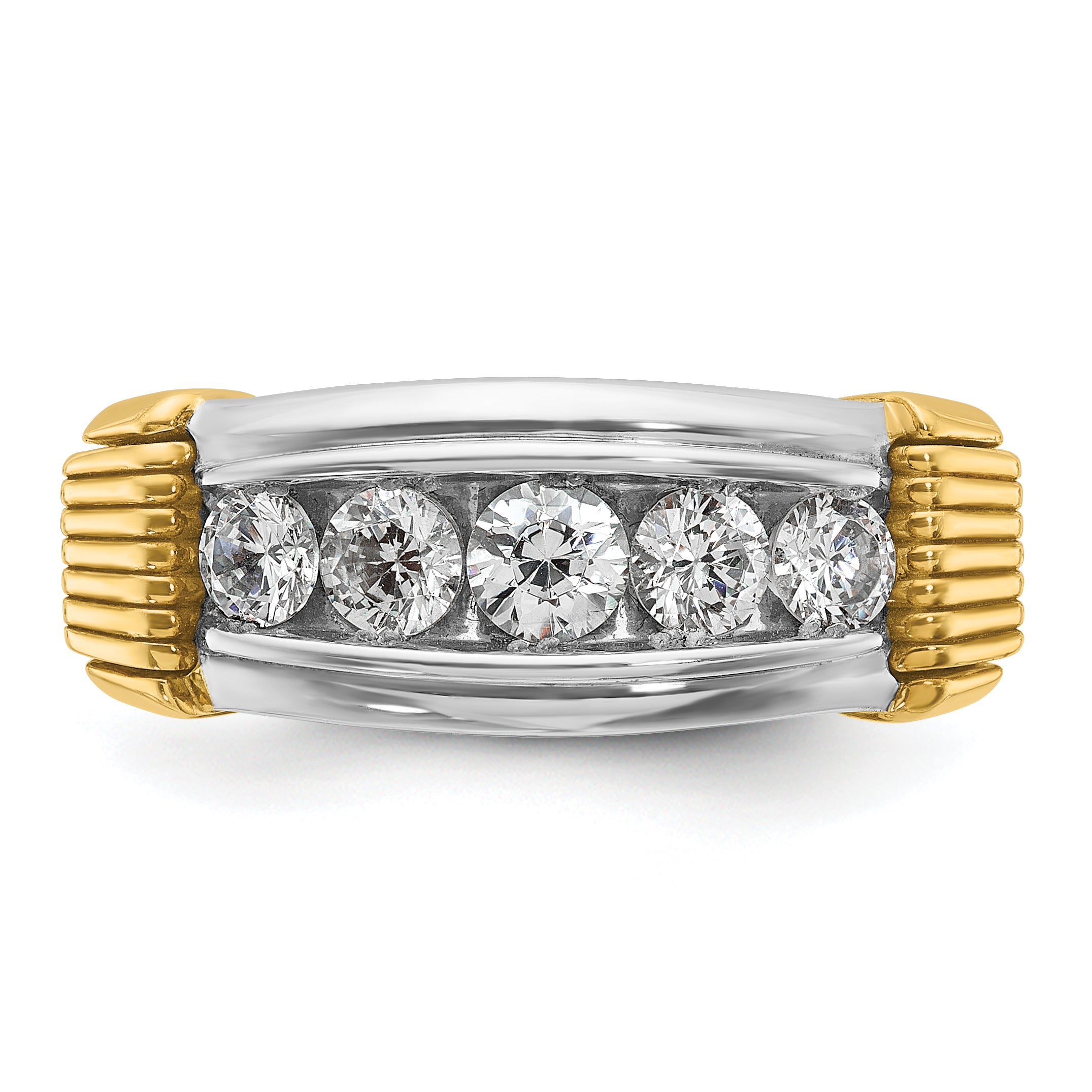 14k Two-tone Men's Polished and Textured 5-Stone Ring Mounting, Mounting Only - Sophia Jewelers