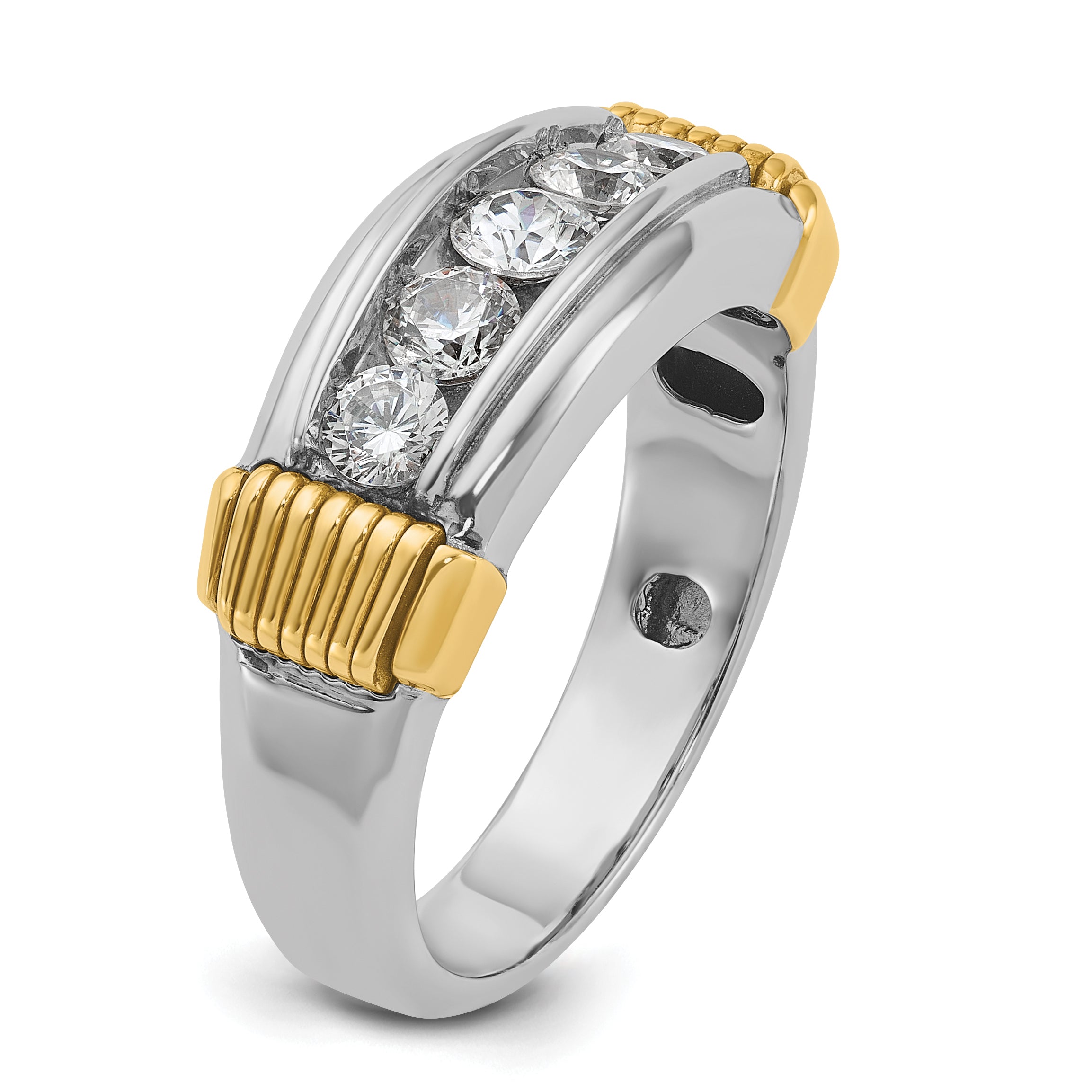 14k Two-tone Men's Polished and Textured 5-Stone Ring Mounting, Mounting Only - Sophia Jewelers