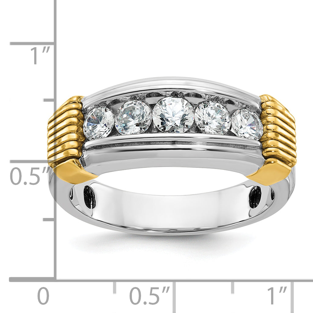 14k Two-tone Men's Polished and Textured 5-Stone 1 Carat AA Quality Diamond Ring - Sophia Jewelers