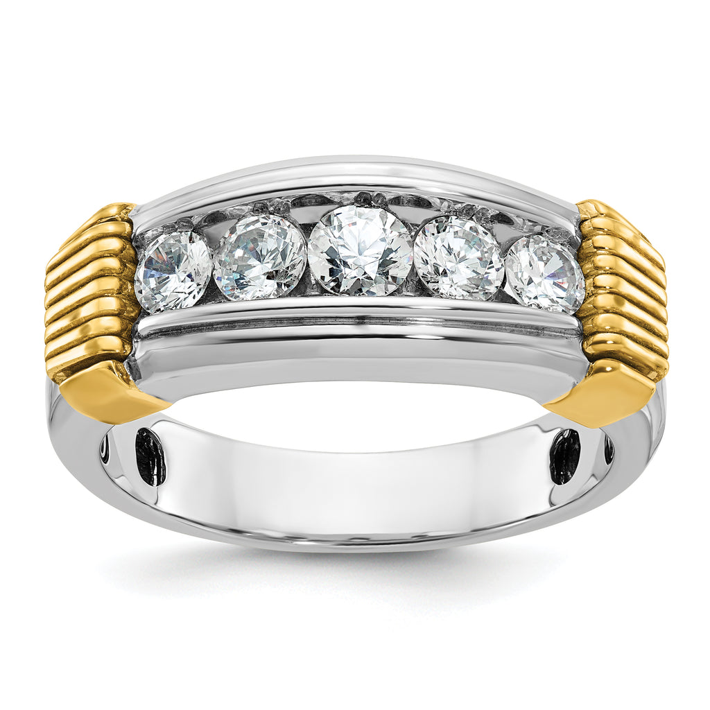 14k Two-tone Men's Polished and Textured 5-Stone 1 Carat AA Quality Diamond Ring - Sophia Jewelers