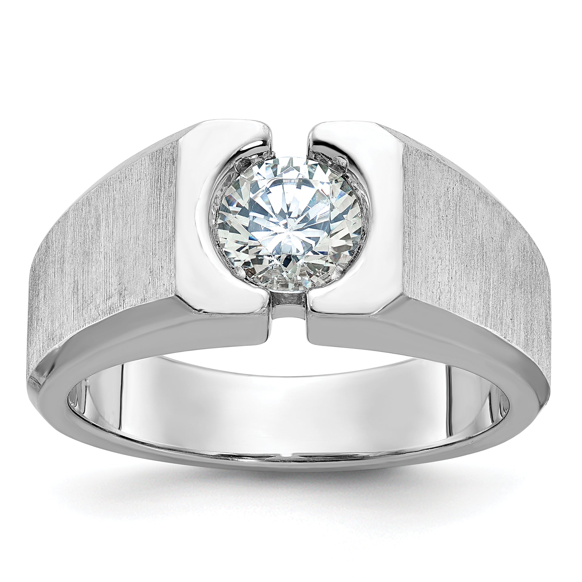 14k White Gold 1 carat Lab Grown Diamond VS/SI+ G+ Complete Polished and Satin Men's Ring Main image