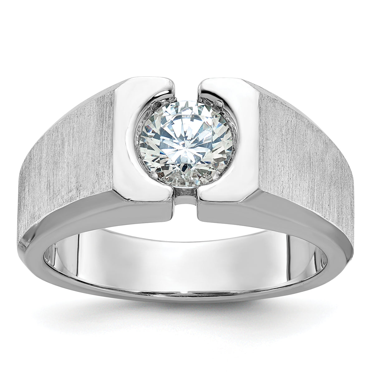 14k White Gold 1 carat Lab Grown Diamond VS/SI+ G+ Complete Polished and Satin Men's Ring