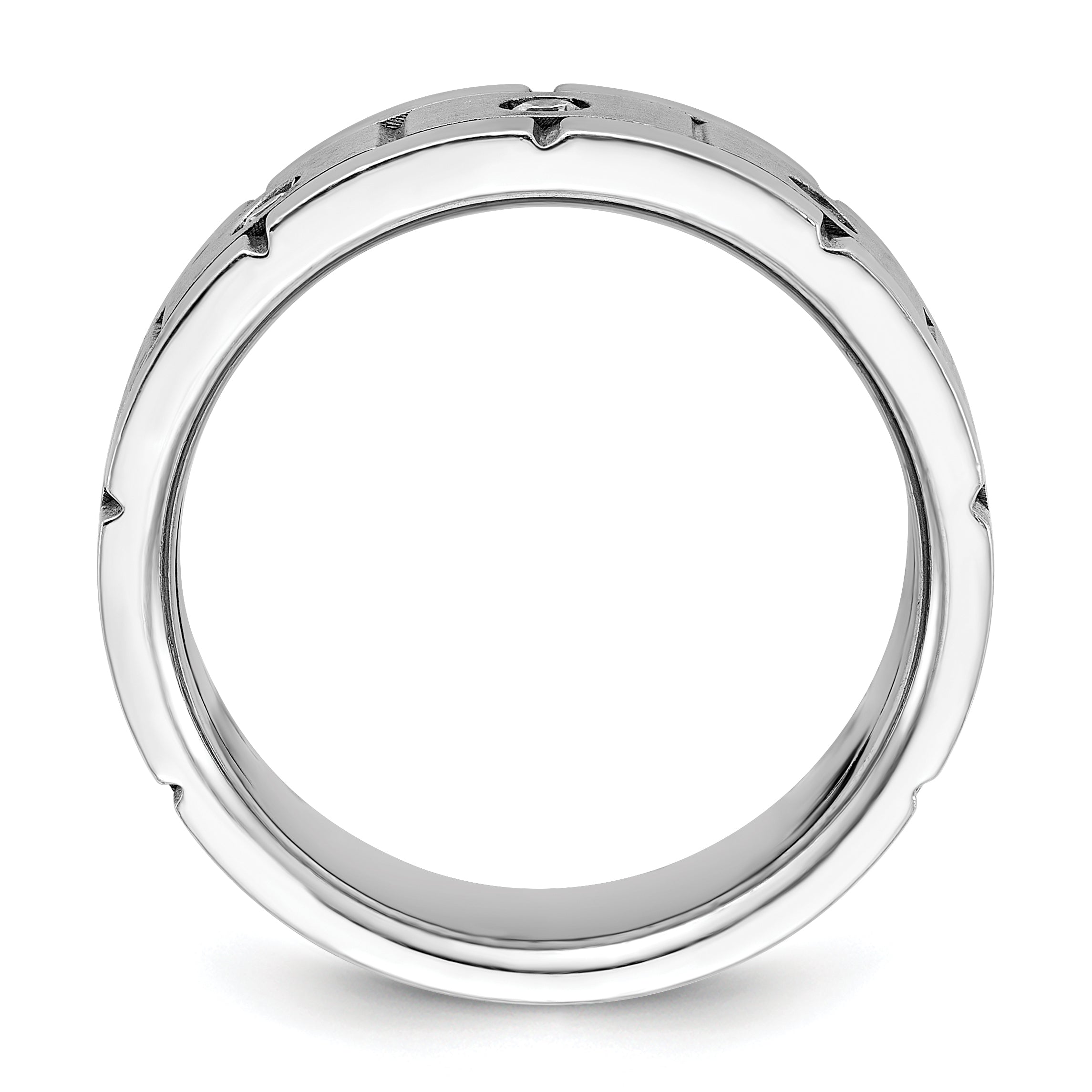 IBGoodman 14k White Gold Men's Polished Satin and Grooved 3-Stone 1/6 Carat Lab Grown Diamond Ring Secondary image