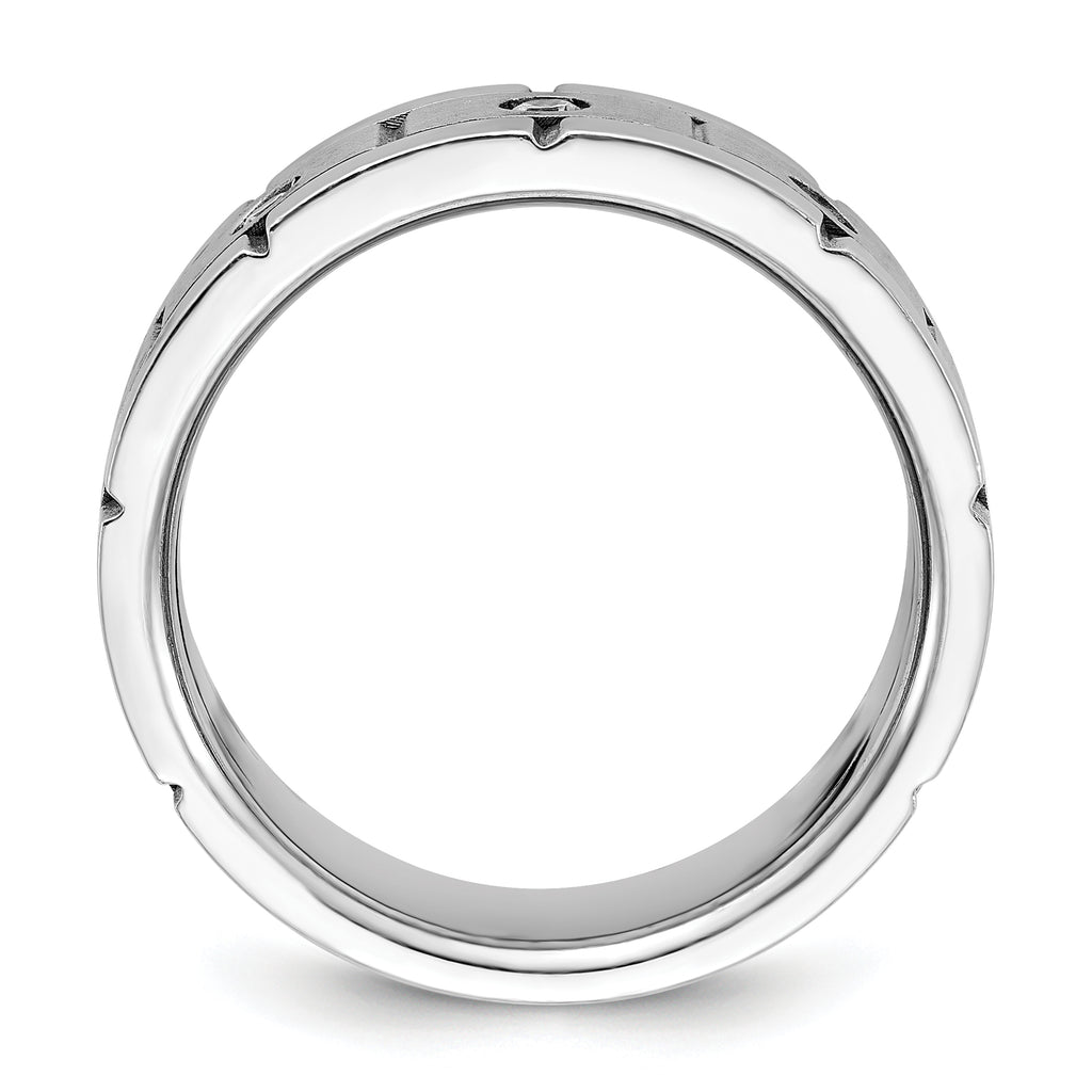 14k White Gold Men's Polished Satin and Grooved 3-Stone Ring Mounting - Sophia Jewelers