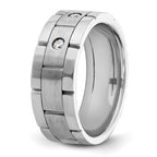 14k White Gold Three Stone Polished Satin and Grooved Men's Ring Mounting, Mounting Only - Sophia Jewelers