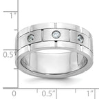 14k White Gold Three Stone Polished Satin and Grooved Men's Ring Mounting, Mounting Only - Sophia Jewelers