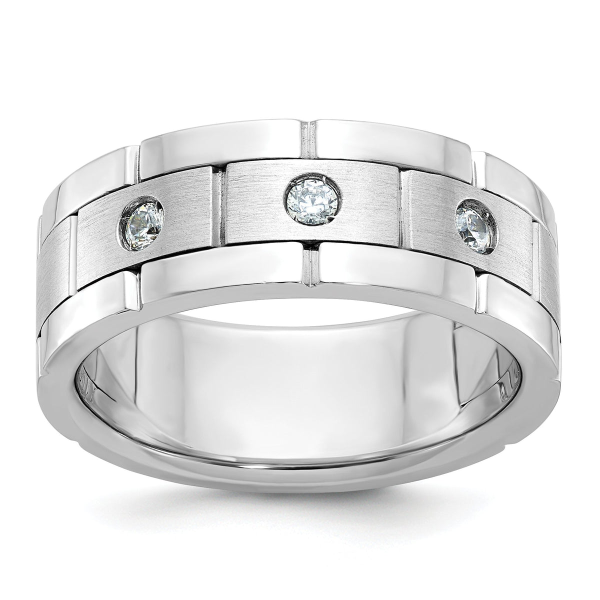 Men's Three-Stone Lab-Grown Diamond Ring in 14K White Gold (1/6 ct. tw.), Size 10 - Sophia Jewelers Main image