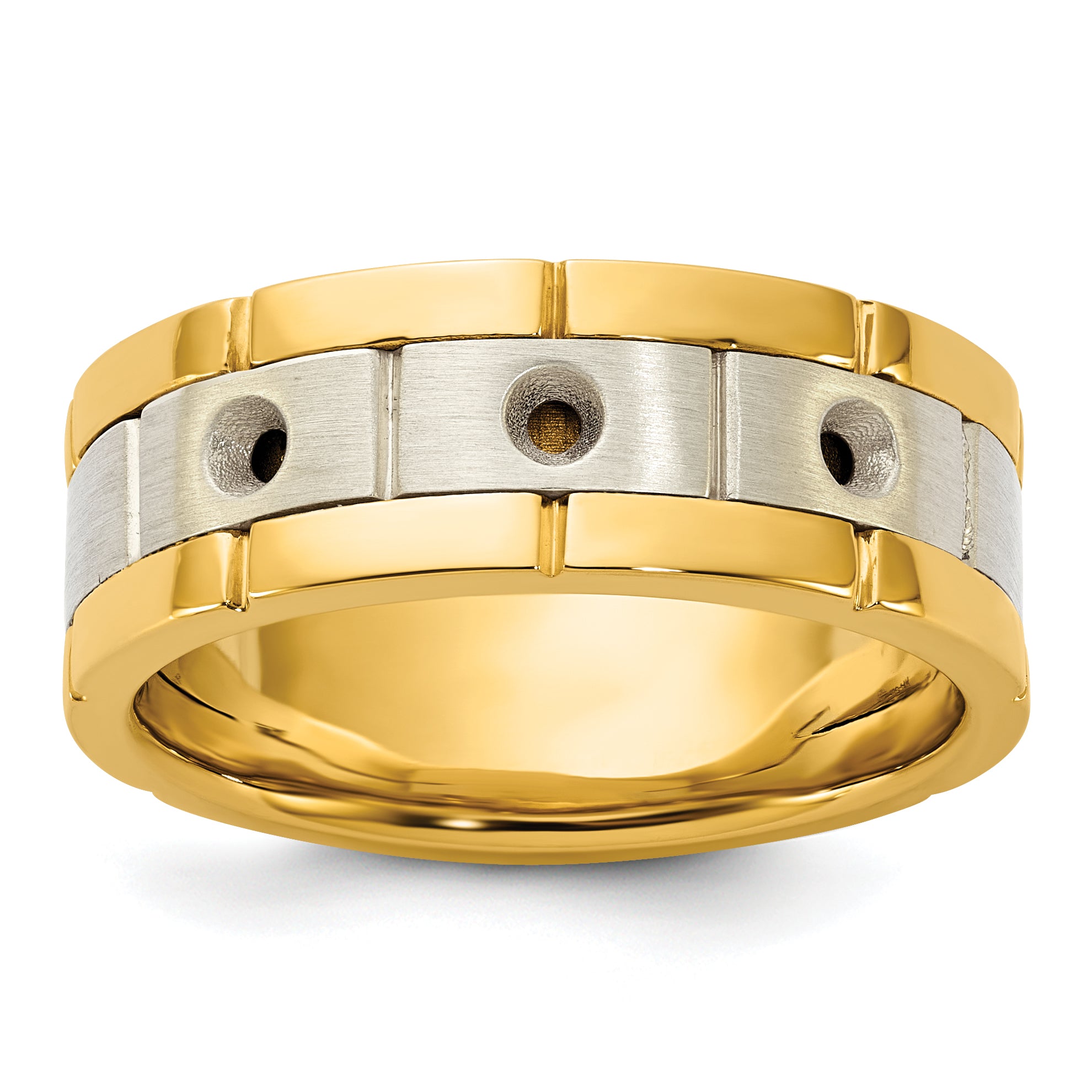 14k Two-tone Three Stone Prong Set Men's Ring Mounting, Mounting Only - Sophia Jewelers