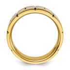 14k Two-tone Men's Polished Satin and Grooved 3-Stone 1/6 Carat AA Quality Diamond Ring - Sophia Jewelers