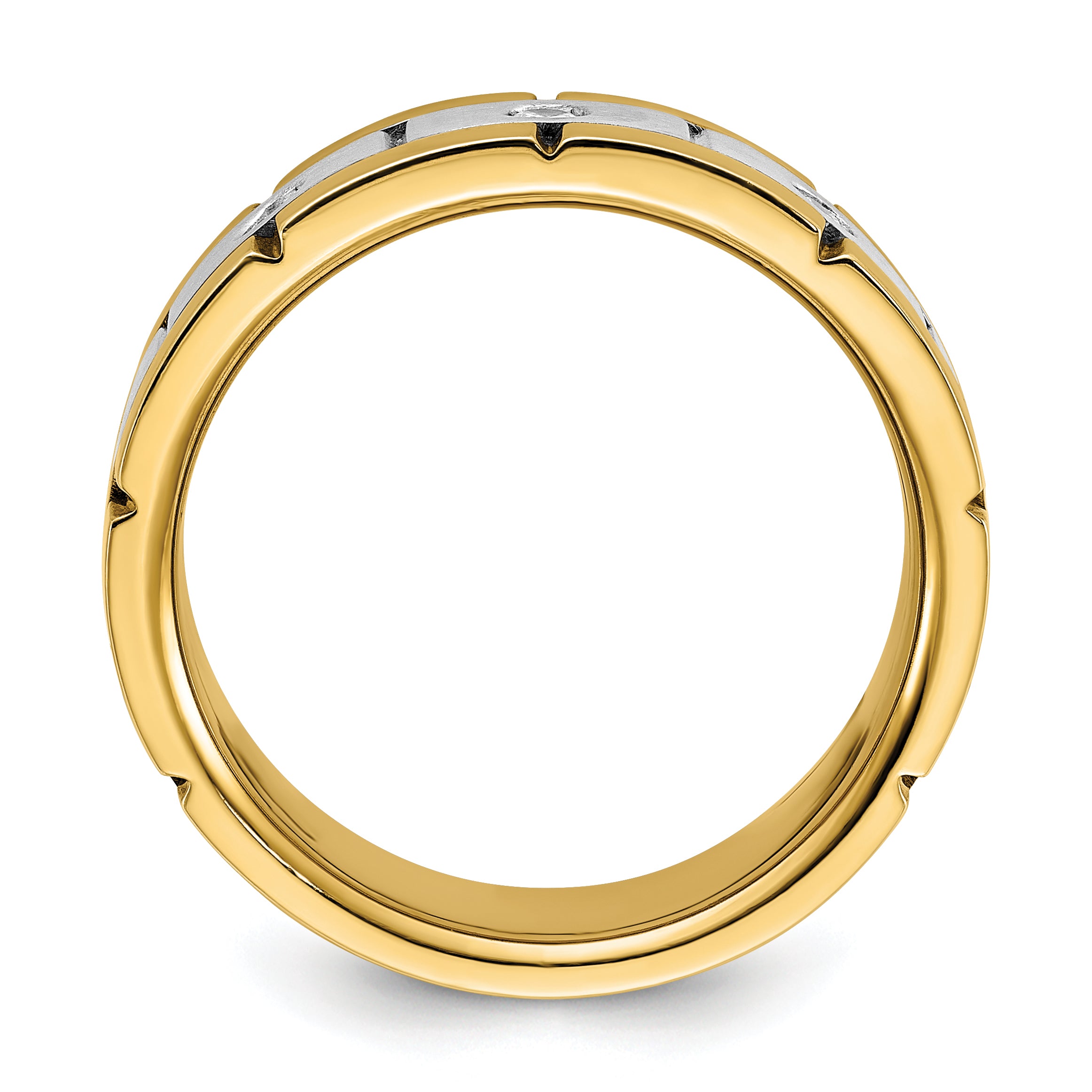 14k Two-tone Men's Polished Satin and Grooved 3-Stone 1/6 Carat AA Quality Diamond Ring - Sophia Jewelers