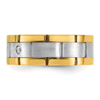 14k Two-tone Men's Polished Satin and Grooved 3-Stone 1/6 Carat AA Quality Diamond Ring - Sophia Jewelers