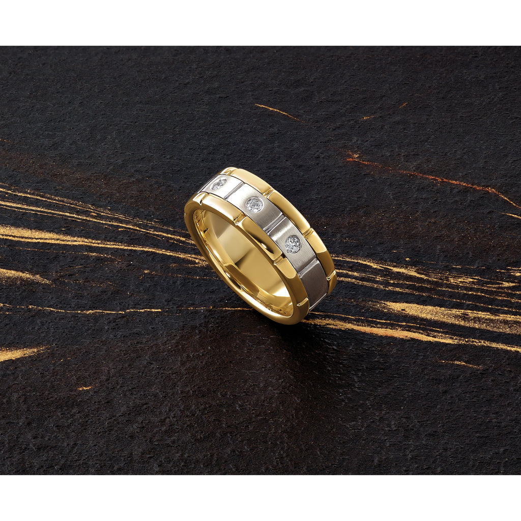 14k Two-tone Three Stone Prong Set Men's Ring Mounting, Mounting Only - Sophia Jewelers