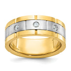 14k Two-tone Men's Polished Satin and Grooved 3-Stone 1/6 Carat AA Quality Diamond Ring - Sophia Jewelers