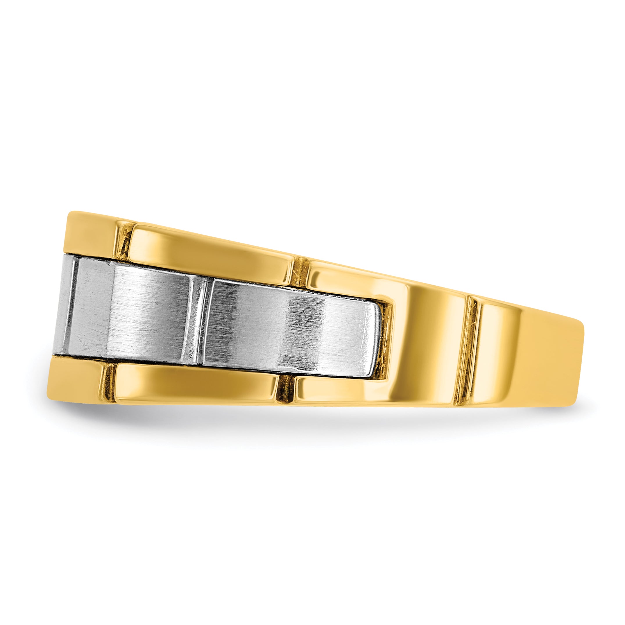 14k Two-tone Men's Polished Satin and Grooved 1/10 Carat AA Quality Diamond Ring - Sophia Jewelers
