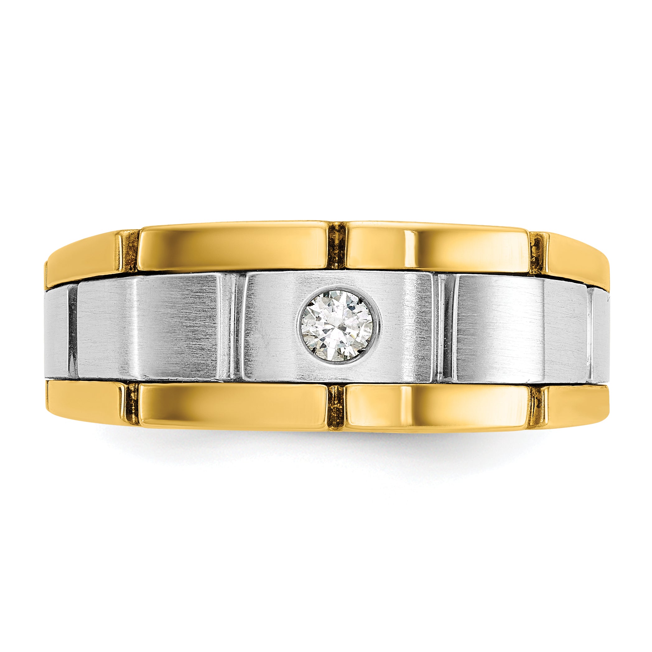 14k Two-tone Men's Polished Satin and Grooved Ring Mounting, Mounting Only - Sophia Jewelers