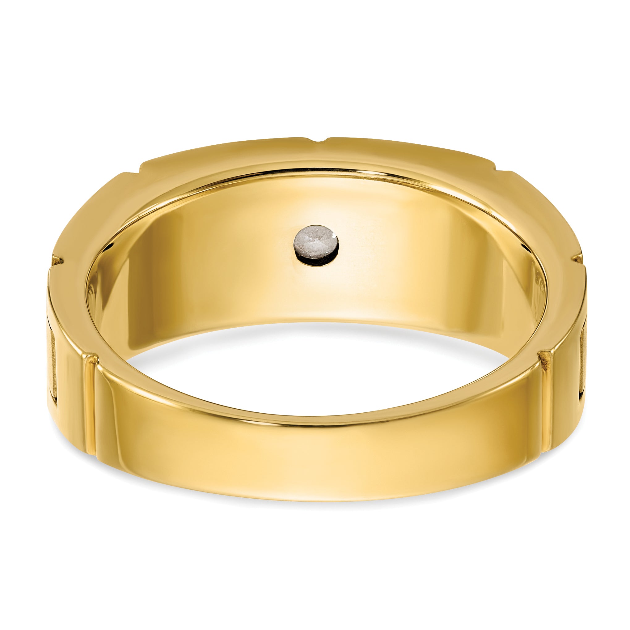 14k Two-tone Men's Polished Satin and Grooved 1/10 Carat AA Quality Diamond Ring - Sophia Jewelers