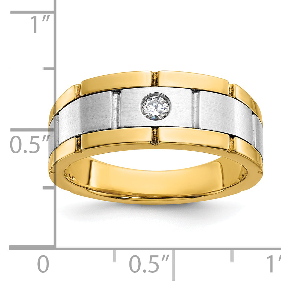 14k Two-tone Men's Polished Satin and Grooved Ring Mounting, Mounting Only - Sophia Jewelers