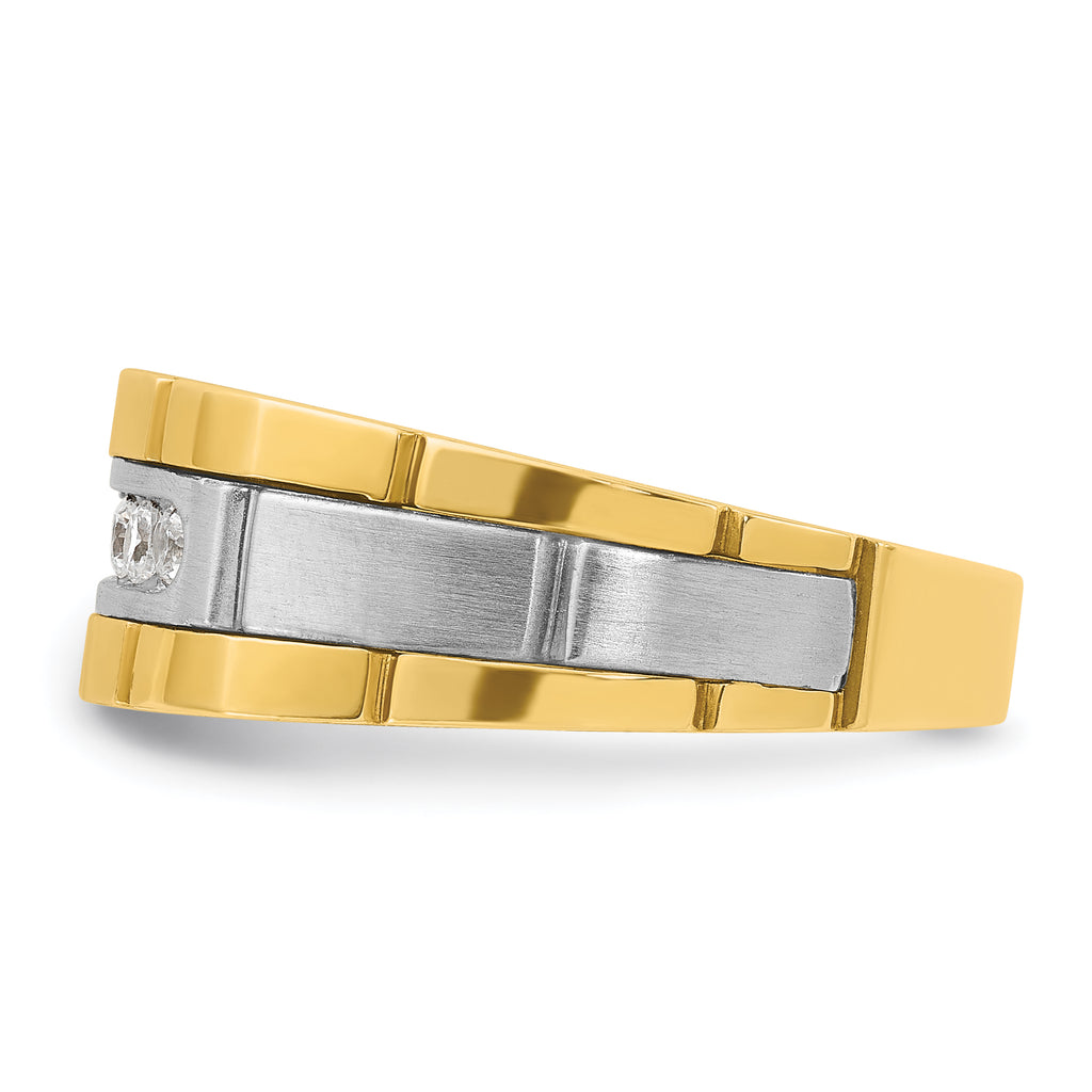 14k Two-tone Men's Polished and Grooved 5-Stone Ring Mounting, Mounting Only - Sophia Jewelers