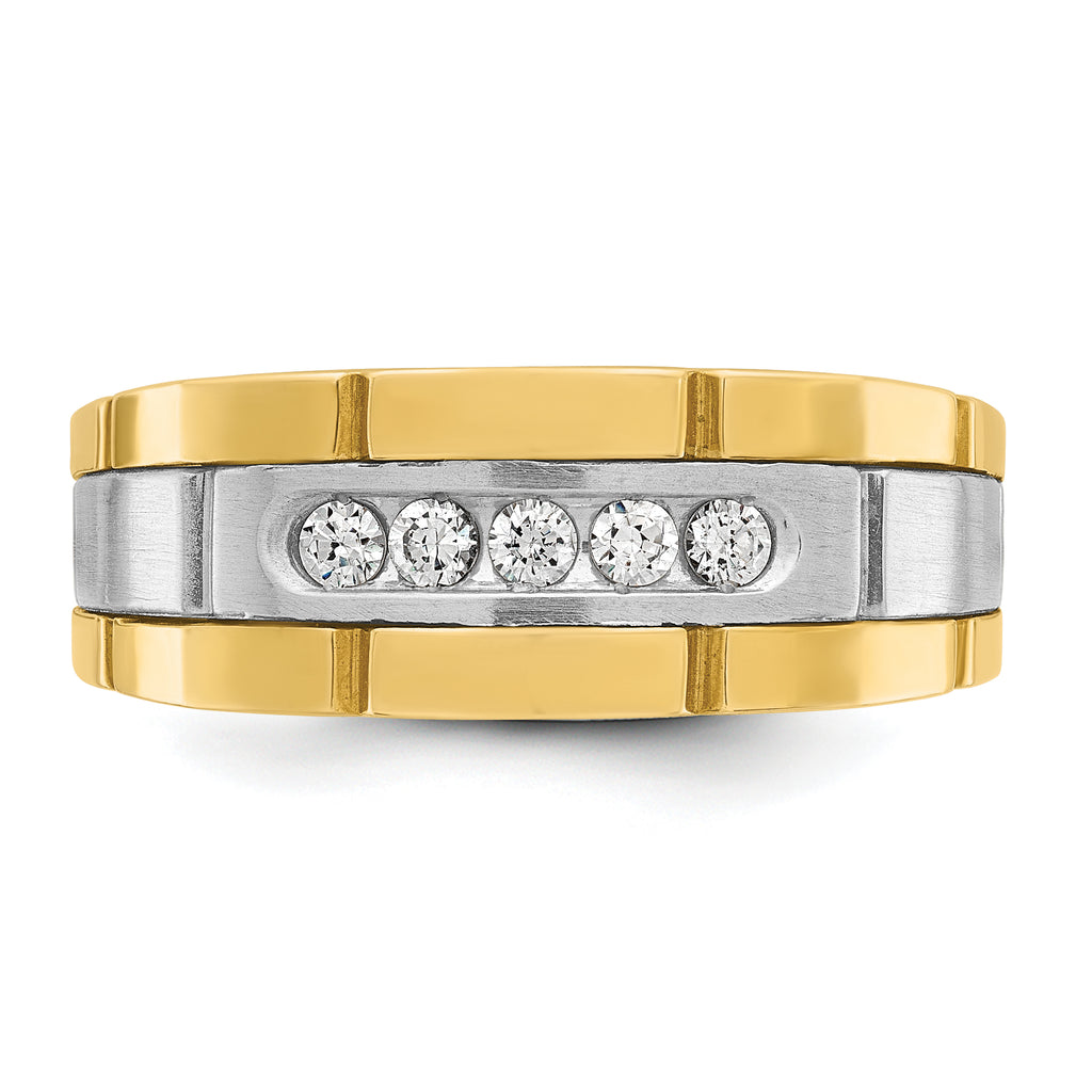 14k Two-tone Men's Polished and Grooved 5-Stone 1/4 Carat AA Quality Diamond Ring - Sophia Jewelers